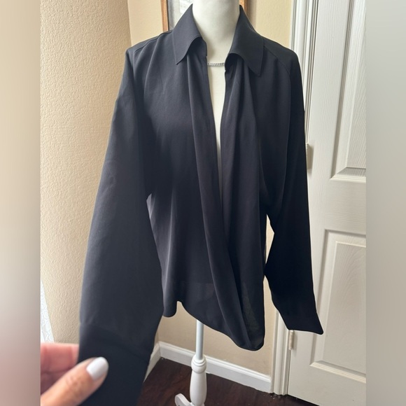 Michael Kors Designer Collection Italian 100%Silk Blouse Top Black SZ Large - Picture 4 of 11